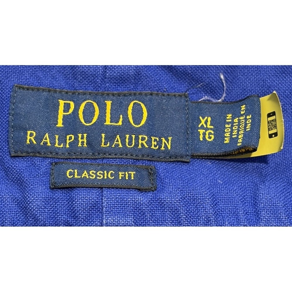 Polo Ralph Lauren Mens Short Sleeve Button Up Bright Blue Size XL Green Pony - Picture 2 of 6